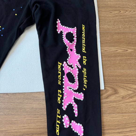 Sp5der Foam Pink Print On Black Trousers - Picture 3 of 7